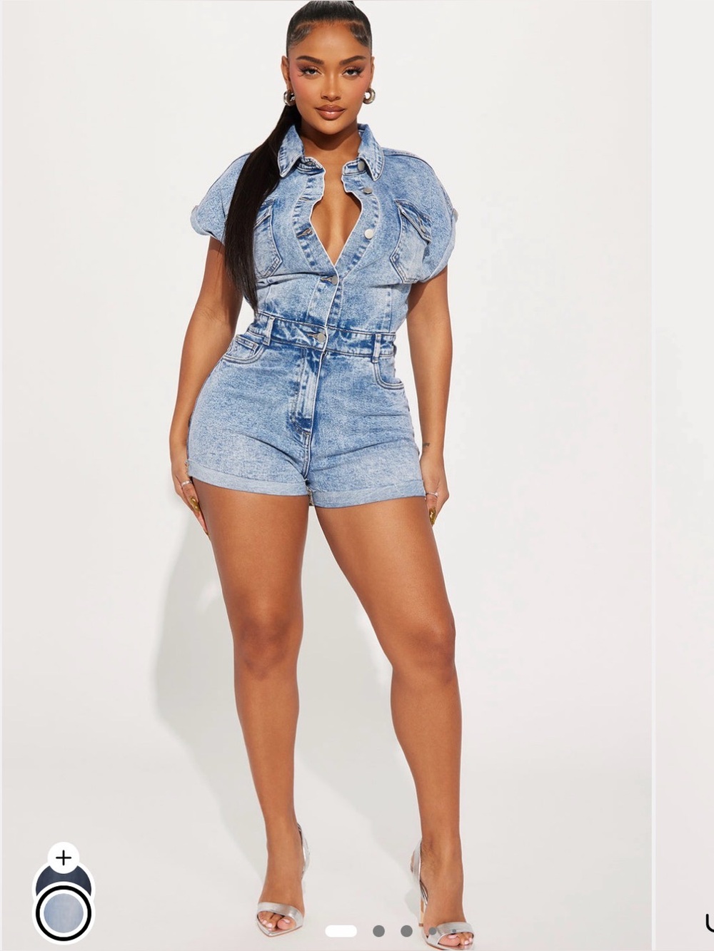 Fashion Nova Light Blue Denim Romper Jumpsuit